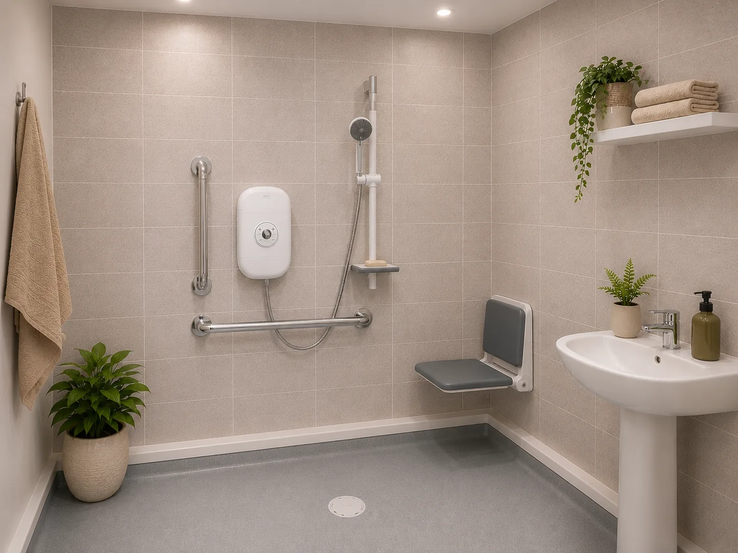 Modern easy-access walk-in shower adaptation
